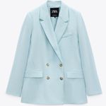 ZARA  Sky Blue Flowy Satin Blazer Size L NEW Photo 5