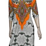 Sibella Mikesell Size M Orange White Gray Tribal Print 3/4 Sleeve Sheath Dress Size M Photo 0