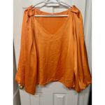 SheIn  Privé Lantern Sleeve Solid Blouse in Orange - Size M Photo 2