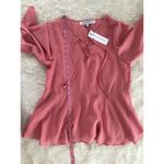 Coral Pink Lace Up Peplum Top Blouse Short Flutter Sleeve Flowy XS X Photo 12