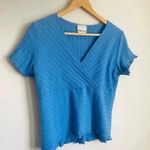 Fashion Bug Vintage Blue Y2K Criss Cross Lettuce Ruffle Blouse Shirt Peplum Babydoll Textured Photo 1