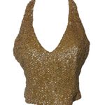 Vintage Y2K Handmade Luxury Gold Sequin Halter neck crop top sz XS Photo 0