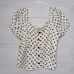 Monteau Montaeu Women's Cream Black polka Dot Short Sleeve Linen Blend Button front Top Photo 0