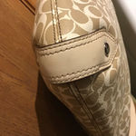 Coach  CHELSEA SIGNATURE BEIGE PINK STRIPE LEATHER TRIM CROSSBODY SHOULDER BAG Photo 3