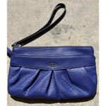 Juicy Couture Blue Faux Leather Pouch Wristlet Wallet Clutch Purse Black Lining Photo 1