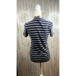 Tory Burch Women's XS Polo Top Navy Black Striped Ruffle Detail Short Sleeve Photo 4