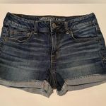 American Eagle Womens Hi Rise Shortie Dark Super Stretch Distressed Denim Short Photo 0