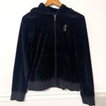 Juicy Couture VTG  • classic black embroidered velour hooded track jacket sz L Photo 0