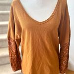 Anthropologie  Marigold Orange Waffle Knit Floral Sleeve Blouse Photo 0