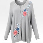 Croft & Barrow  Gray Floral Embroidered Knit Sweater Cardigan New With Tags Photo 0