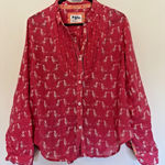 Holding Horses  Anthropologie Bird Print Gauzy Roll Tab Sleeve Top Shirt Womens 4 Photo 0