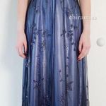 Betsy and Adam Vintage 90s Y2K Betsy Adam Prom Dress Gown Goth Fairy Beaded‎ Split Mesh Blue 8 Photo 0