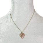 Forever 21 Gold Tone Adjustable Chain Necklace with Pink Floral Heart Pendant Charm Photo 0