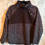 J.Crew Quilted Leopard Print Fleece Mock Neck Button Snap Sherpa Pullover L Photo 0
