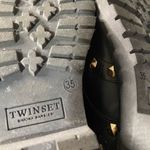 Twin Set Black Leather Gold Studded Low Combat Boots Lace Up Oxfords Size 35 Photo 6