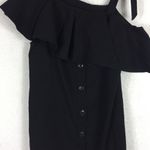 Sea NY Black Ruffle Off Shoulder Mini Dress Small Button Loose Linen Shirtdress Photo 8