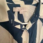 Loft Button Down Blouse Green White Triangles Photo 9