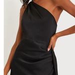 Lulus Signature Elegance Black Satin One Shoulder Maxi Dress Gown S Glam Gala Photo 8