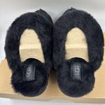 UGG  Disquette Black Suede Fur Cuff Slide Platform Slipper Shoes Size 7 Women New Photo 4