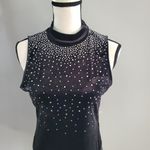 Women's Black Sleeveless Velour Bling Studded Mock Turtleneck Bodysuit Size L Size L Photo 2