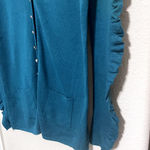 Anne Klein Cardigan Teal Green women's L Ruffle Sleeves button front long length Photo 1