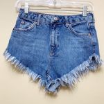 Topshop EUC Kiri High Rise Frayed Hem Blue Denim Shorts Size 8 Photo 0