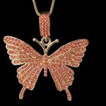 Rose Gold Tone Rhinestones Butterfly Pendant Necklace Estate Bling Pink Photo 3