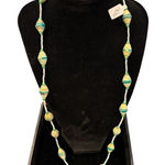 Vintage Artisan Paper Bead Green White Beaded Necklace Photo 0