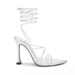 Camila Coelho  Jolie Metallic Silver Ankle Wrap Sandal Heels Photo 10