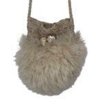 Faux Fur Bucket Bag, Novelty Purse, Shell Accent, Knit Top, Unique Design Tan Photo 1