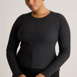 Quince NWOT  Heather Charcoal Grey Cotton Cashmere Ribbed Long Sleeve Sweater Photo 0