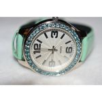 Vintage Avon Blue Adjustable Leather Band Lt.Blue Rhinestone Watch Works Photo 1