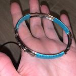Set of 3 teal & black straw metal bangle bracelets Blue Photo 4