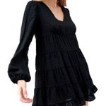 Urban Outfitters Black Polka Dot Textured Long Sleeve Babydoll Frock Dress Small Photo 0