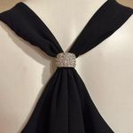 Amanda Smith Black/Shimmer MidiDress Rhinestone Jewel In Back. Sz 12 Zip On Side Photo 5