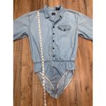 Liz Claiborne Vintage Lizwear Denim Bodysuit Shirt Women's L Button Front 80s 90s Snap Photo 6