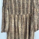 Ganni  Long Sleeve Smocked Dress  Light Brown Snakeskin Print Size 38 Us Size 6 Photo 5
