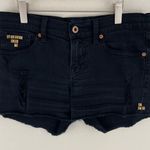 Lucky Brand Black Denim Distressed Raw Hem Low Rise Gold Studded Malibu Short Photo 0