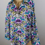 Talbots  Roll-up Long Sleeve Cotton FLORAL/POLKA DOT Blouse Sz S Multicolored‎ Photo 0