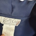 Vintage Kathy Che Size 10 Button Up Satin Blouse Dark Blue Embroidered Lace Photo 5