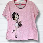 Betty Boop  Women's 2XL Pink Animal Print Cotton Short Sleeve Scrub Top Nursing Photo 0