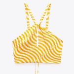 ZARA  Halter Neck Satin Effect Print Crop Top White Orange Size XS New With Tags Photo 7