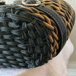 Brighton : Black/ Brown Wicker Shoulder Bag- Silver tone- Leather Trim- wear Photo 5