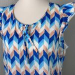 Roberta Roller Rabbit Women's Chevron Blue Top Blouse Fluter Sleeve Size M Photo 1