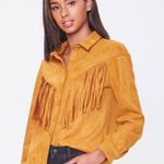 Forever 21 NWT Golden Haze Faux Suede Fringe Boho Western Button Up Shirt Sz L Photo 1