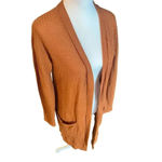 Tickled Teal  the Aubrey cardigan orange waffle texture, side length size large Photo 6