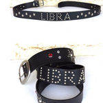 Old Navy Leather Belt Women M/L Black Studded Rhinestone Zodiac LIBRA Y2K 2001 Photo 0