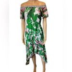 Flying Tomato Green Pink Tropical Palm Leaf Off The Shoulder High Low Midi Dress Photo 1