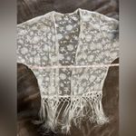 BOHO Sheer Lace Embroidery Fringe Women’s Blouse Top Cover Up Sz M VINTAGE EUC White Size M Photo 5