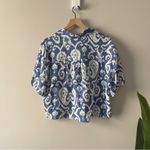 Christian Siriano Blue and White Button Down Shirt Abstract Pattern Print Collar Size L Photo 3